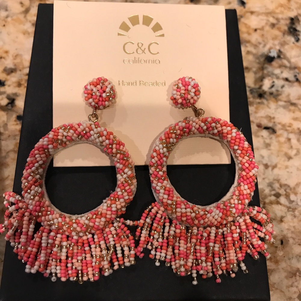 C&c fringe beaded earrings coral color